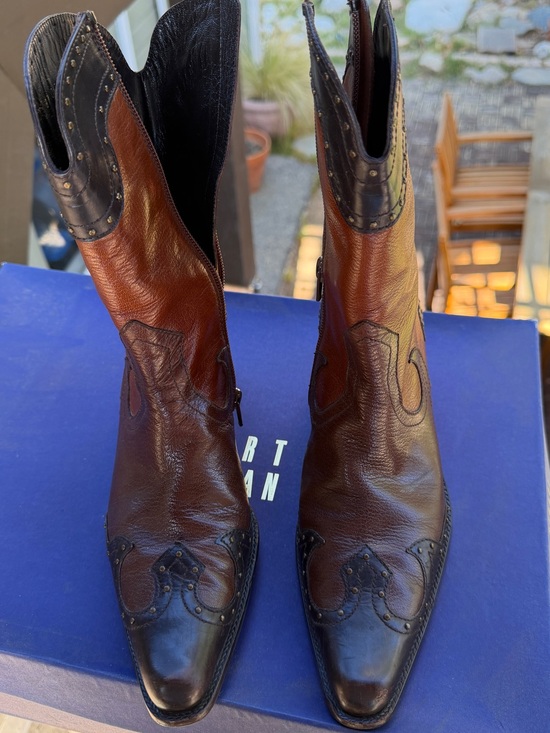 Stuart Weitzman Shoes - Stuart Weitzman Brown and Black Two-Tone Leather Heeled Boots